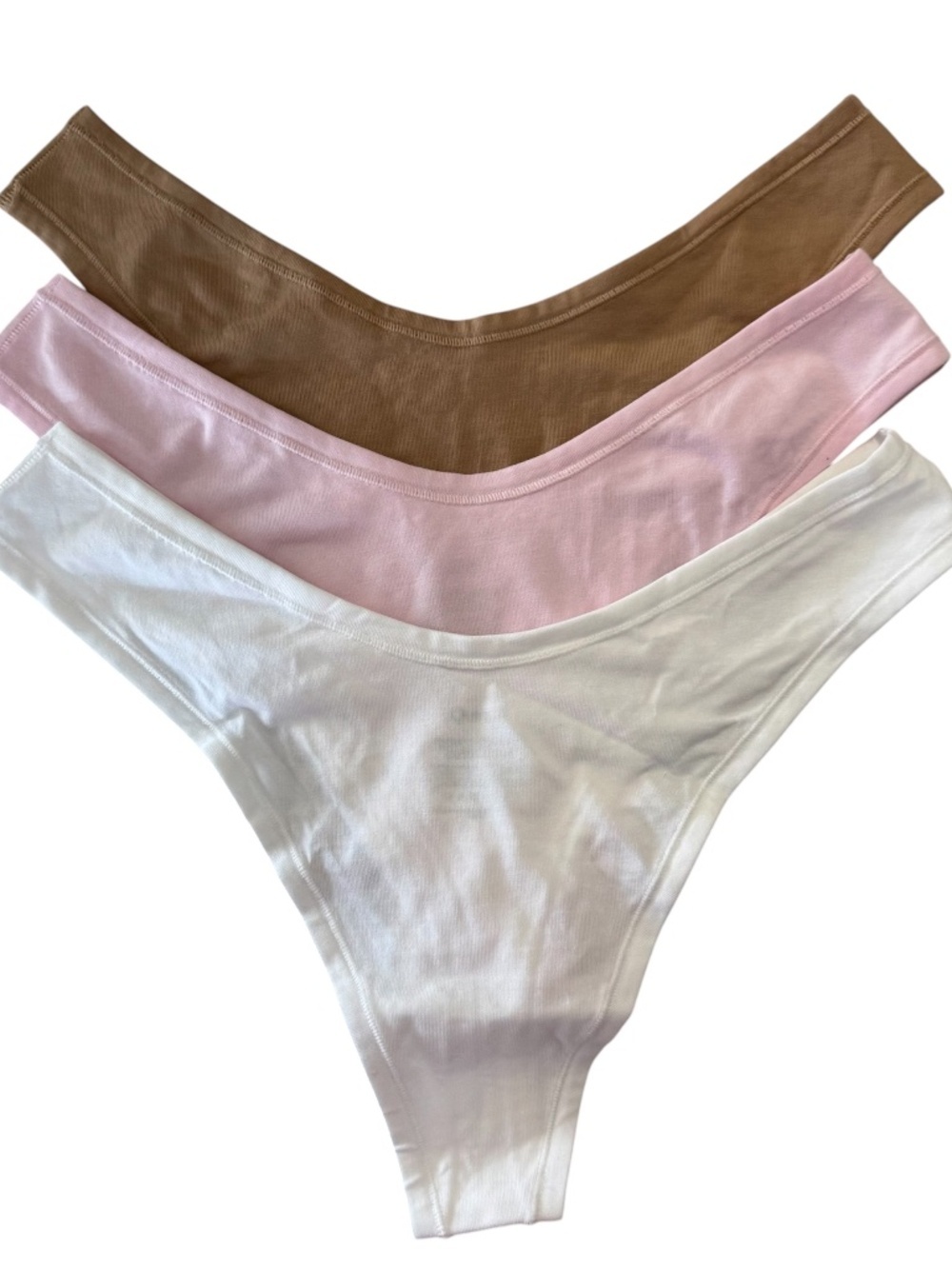 Quince Women's Low Rise White, Pink, Tan Organic Cotton Thong 3 Pack Sz L NWOT